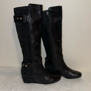 Franco Sarto Black Leather Suede Tall Wedge Boots Size 5